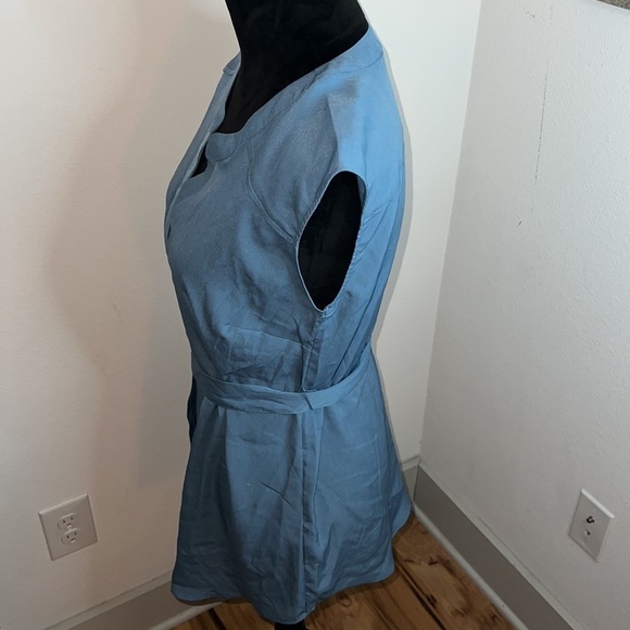 Motherhood Split neck long hidden buttoned down sleeveless belted top blouse S - Picture 3 of 8